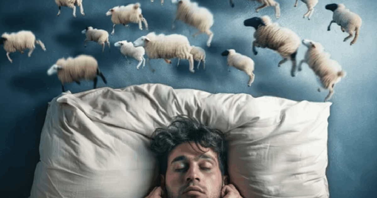 Image of man counting sheep attempting to sleep